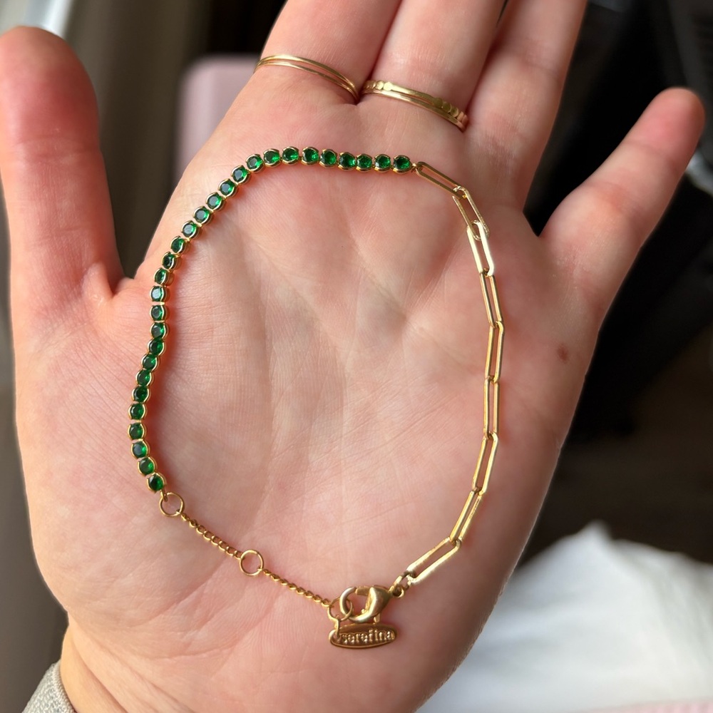 Anthropologie Green Mixed Chain Tennis Bracelet